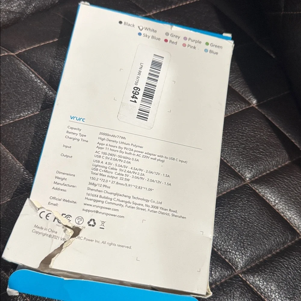 White Portable Power Bank with Built-in Cables The Box Is Damage